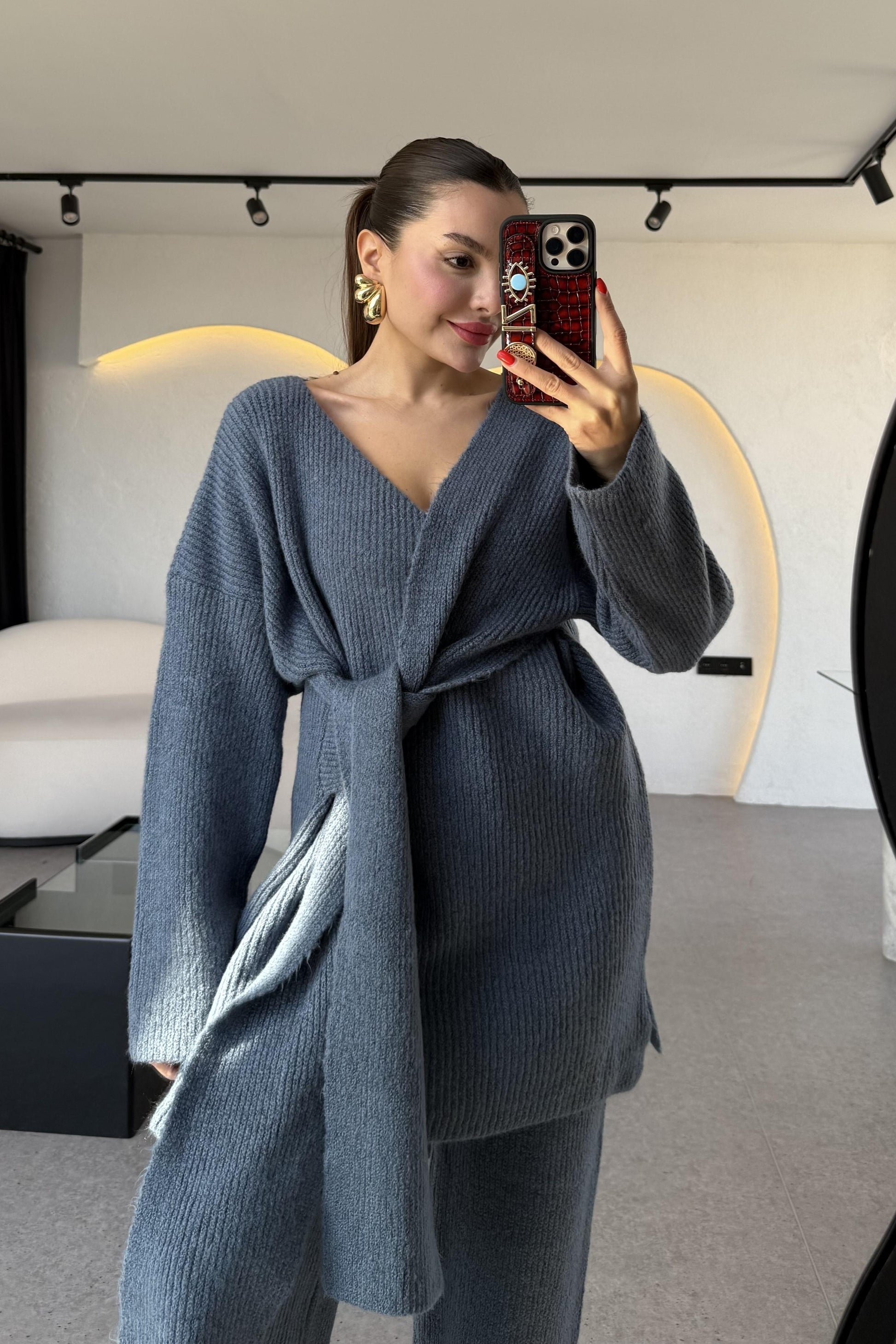 Warner Petrol Yandan Bağlamalı Triko Takım