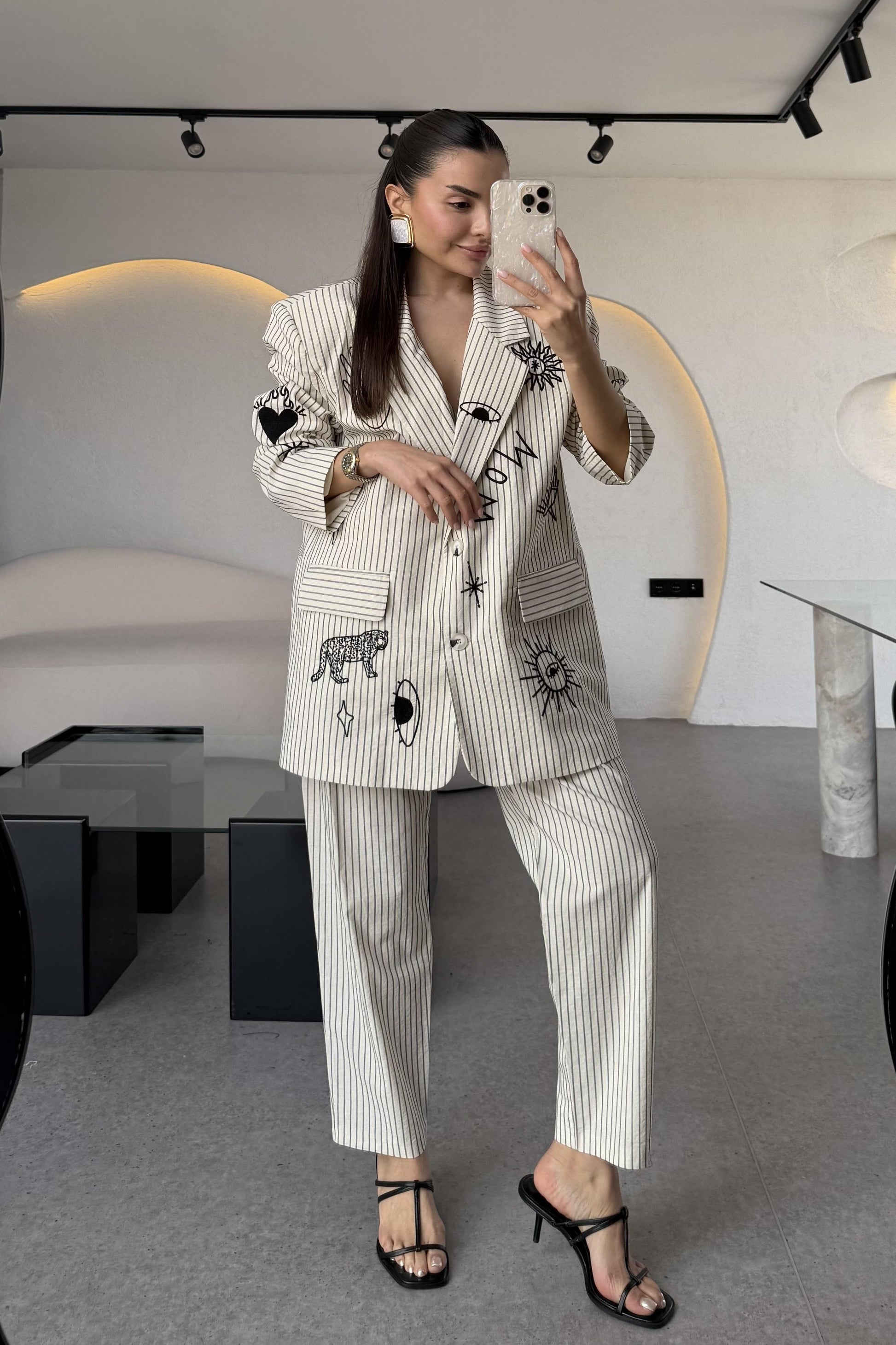 Wild Soul Çizgili Nakışlı Blazer Ceket