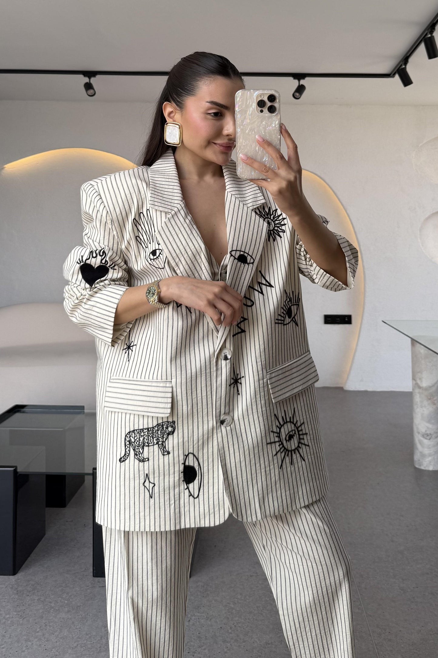 Wild Soul Çizgili Nakışlı Blazer Ceket