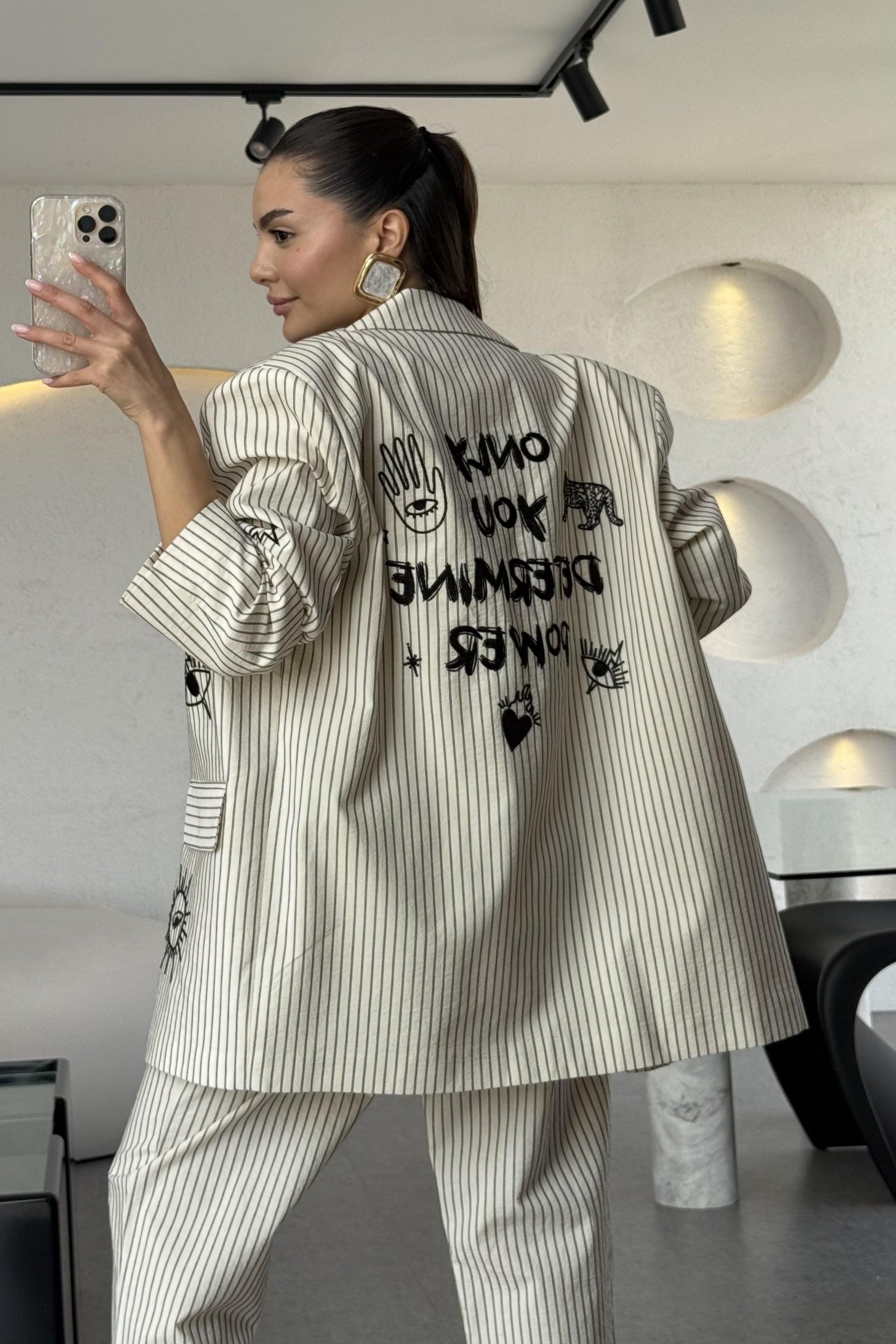 Wild Soul Çizgili Nakışlı Blazer Ceket