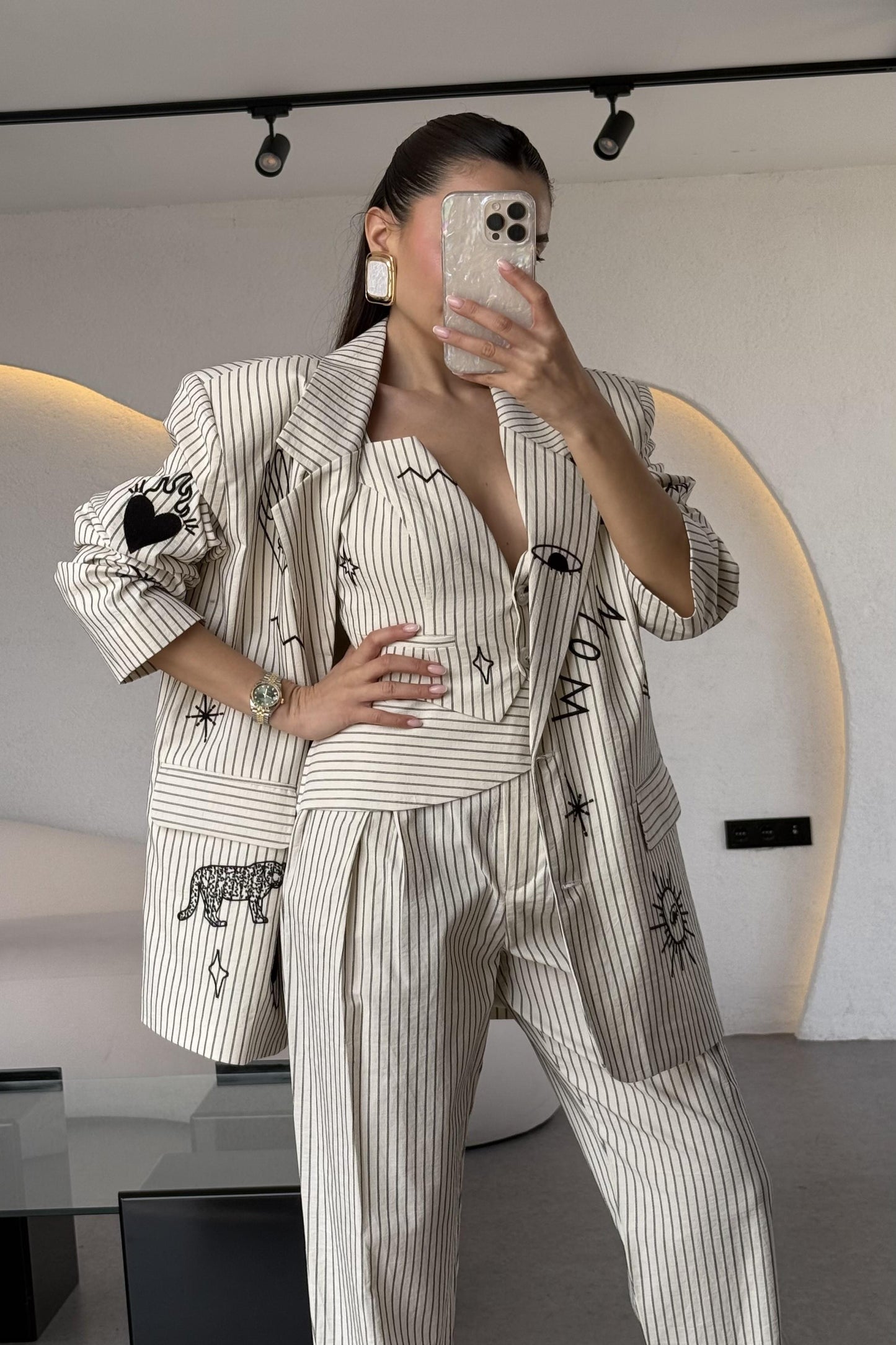 Wild Soul Çizgili Nakışlı Blazer Ceket