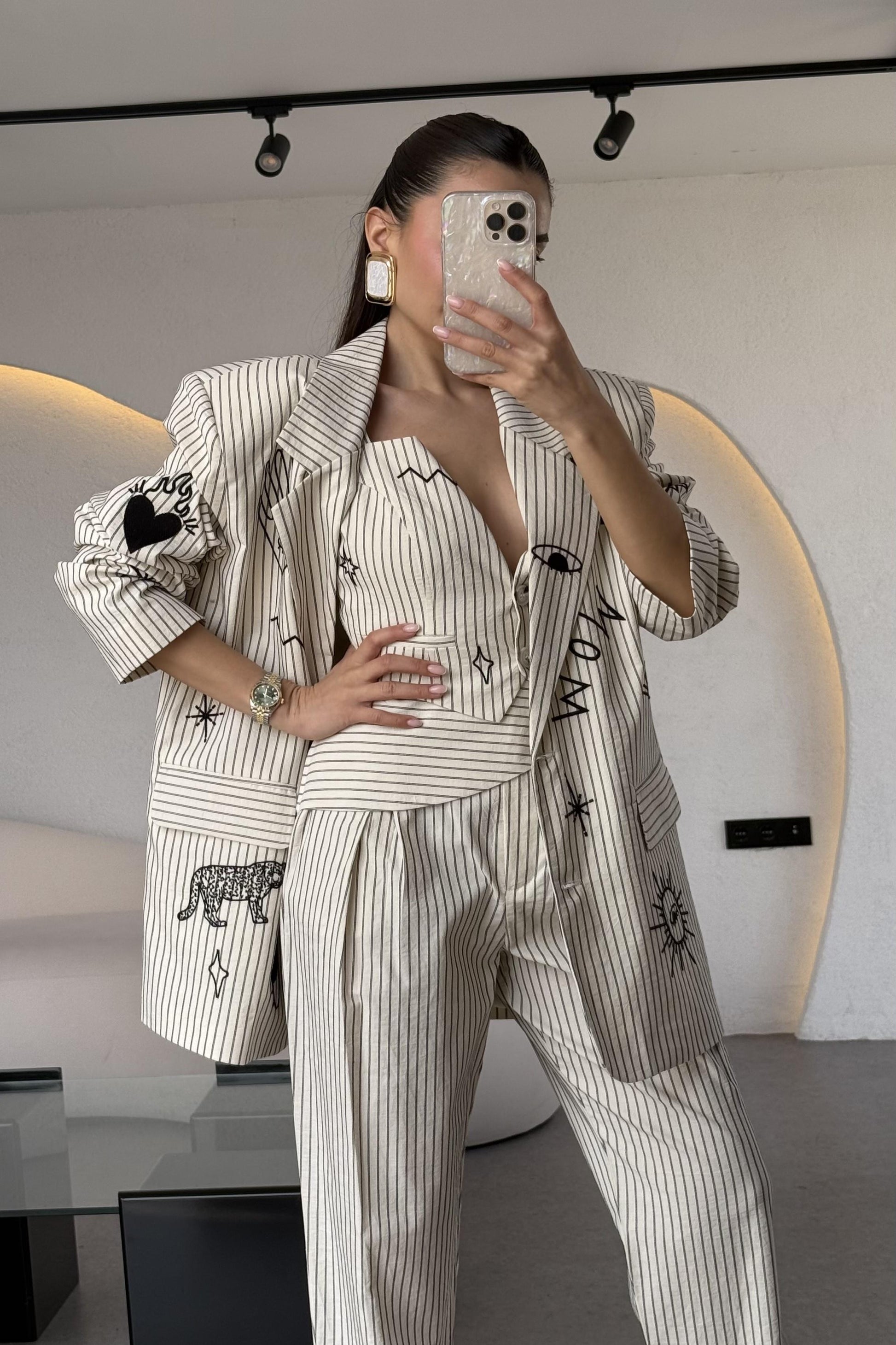 Wild Soul Çizgili Nakışlı Blazer Ceket