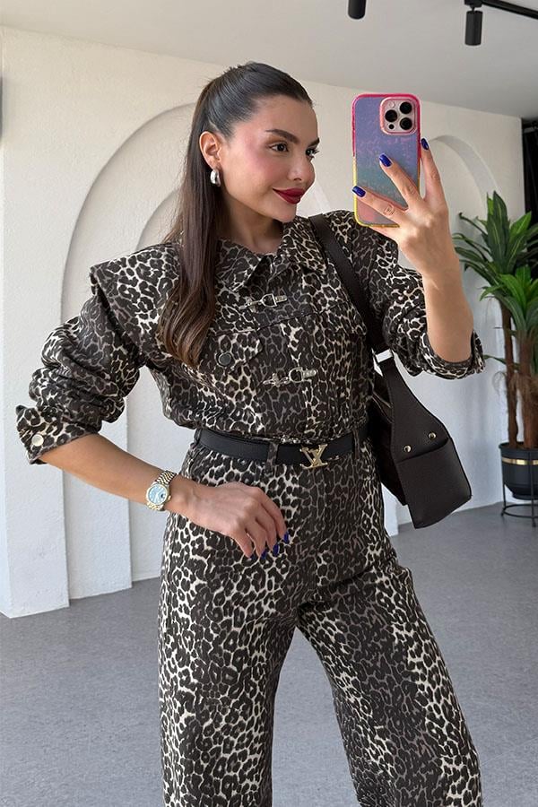 Wilhel Vatkalı Leopar Denim Takım