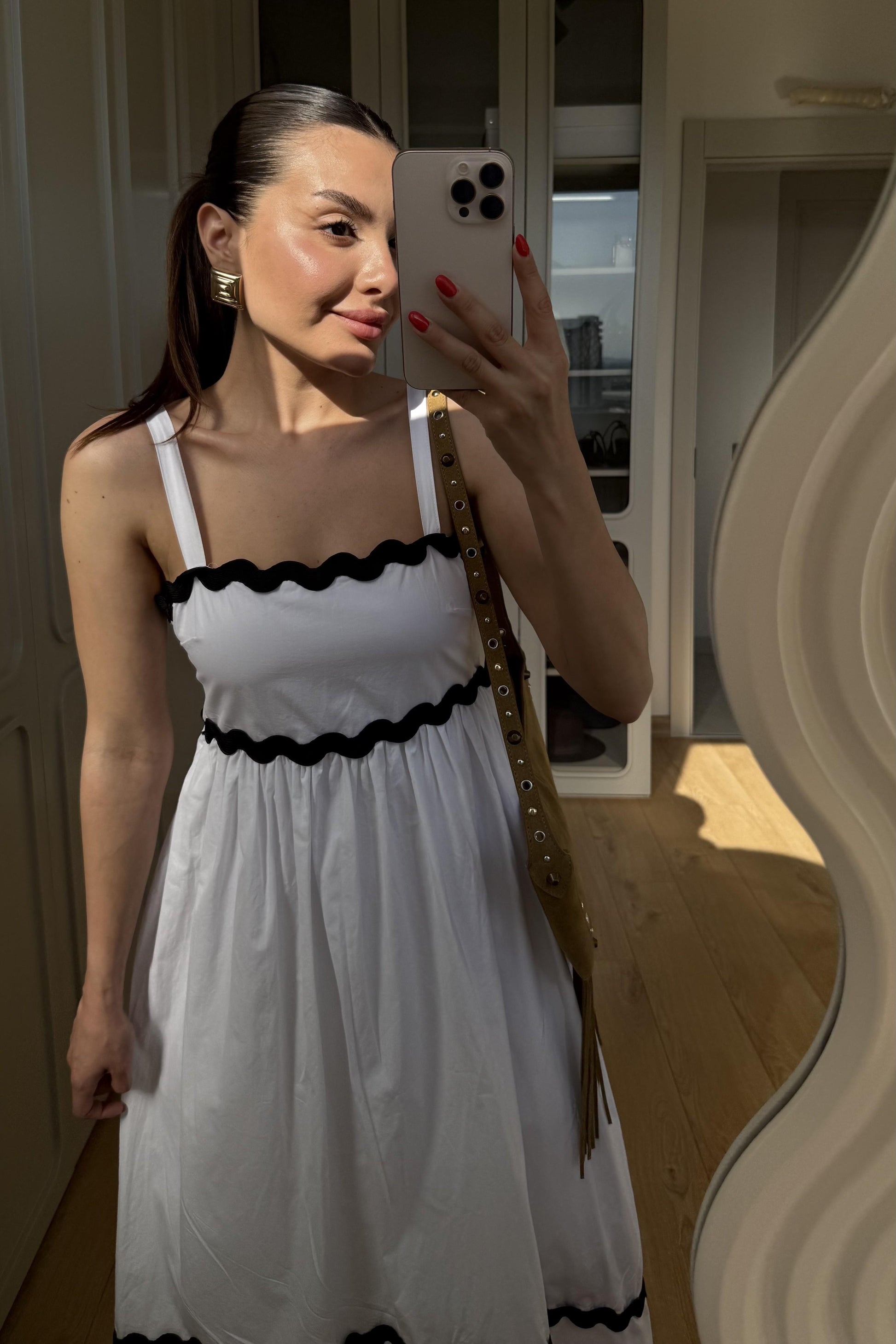 Wilkes Dalga Şeritli Poplin Elbise