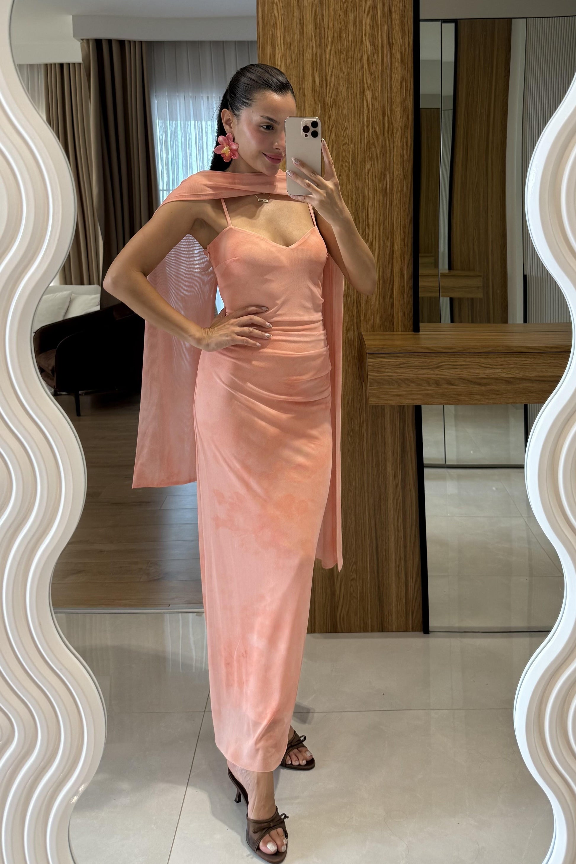 Wilson Pudra Şal Detay Astarlı Elbise