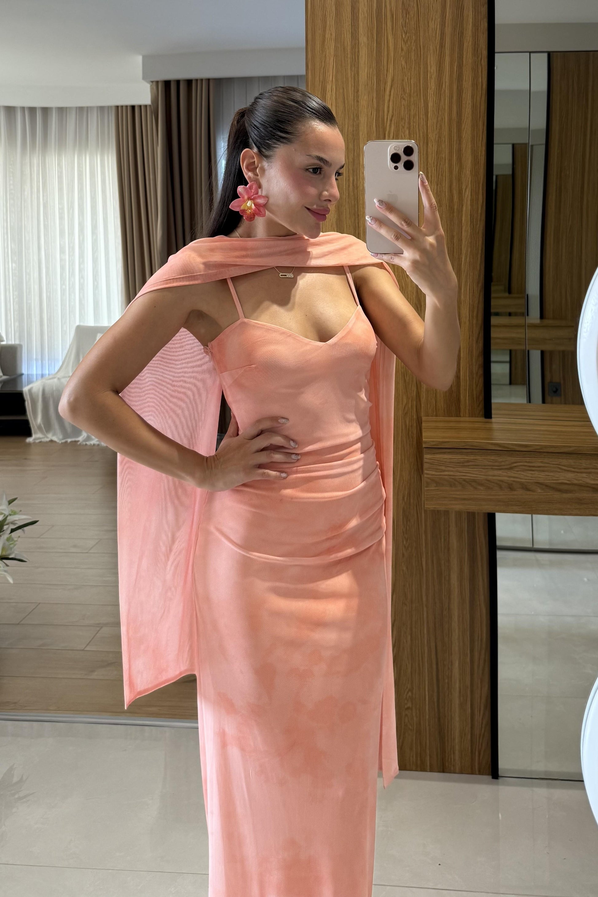 Wilson Pudra Şal Detay Astarlı Elbise