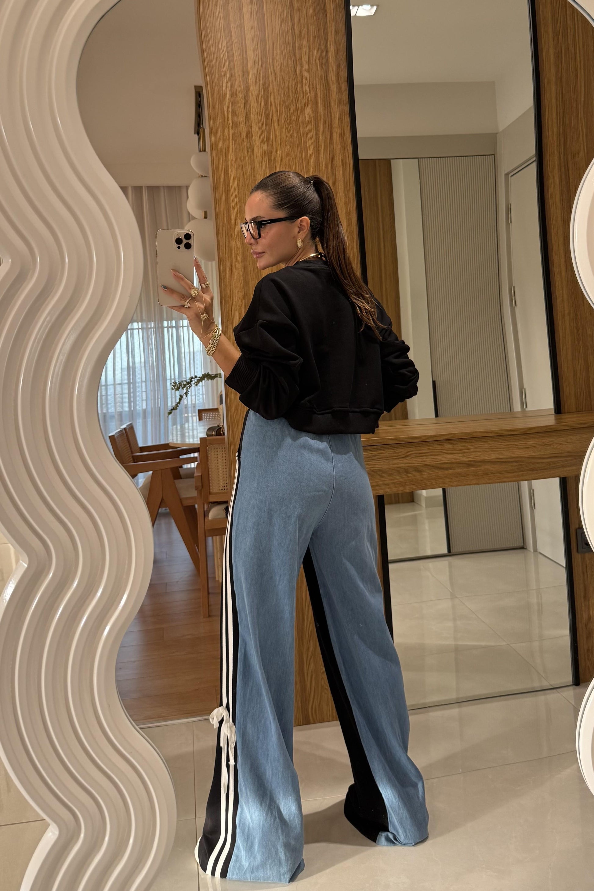 Wiola Siyah Kot Karışımlı Şerit Detaylı Takım