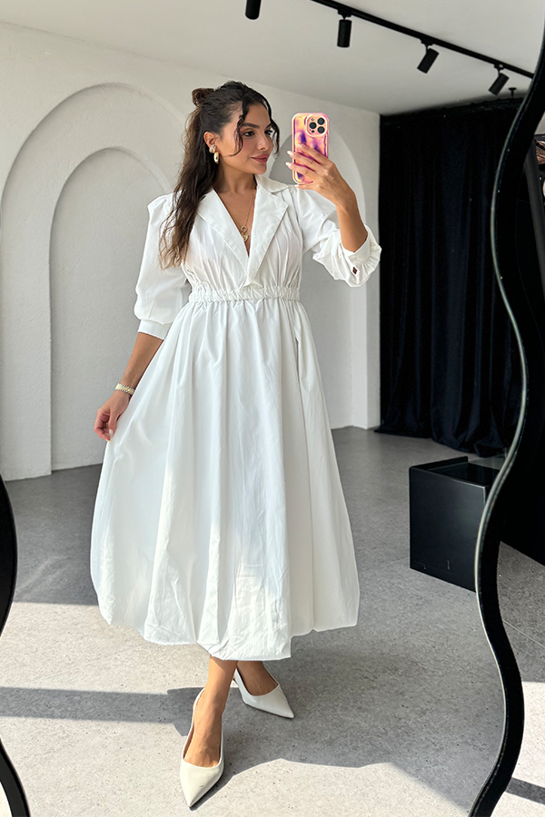 Wolare beyaz premium balon elbise