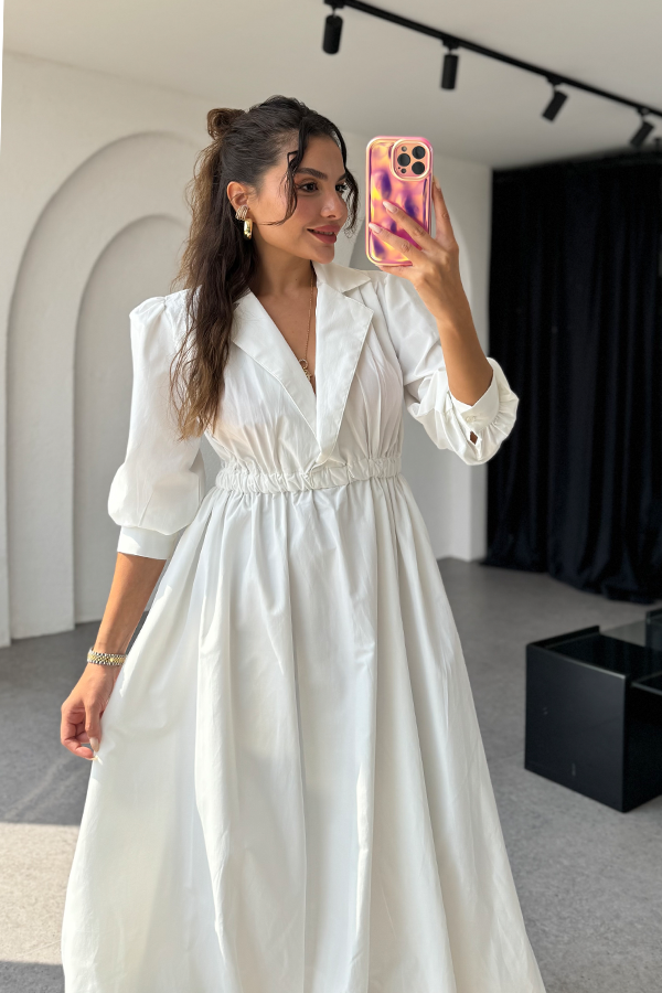 Wolare beyaz premium balon elbise