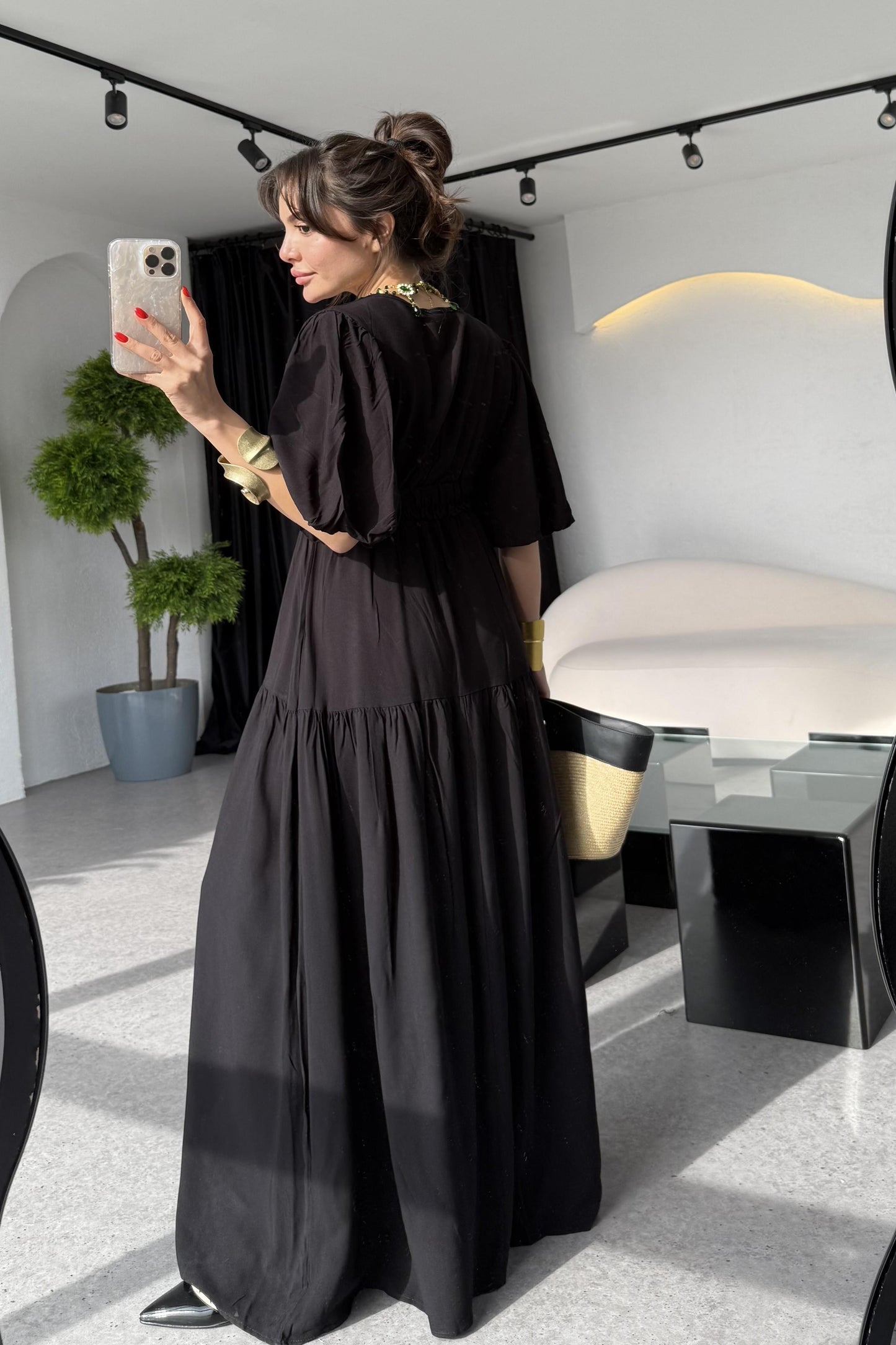 Wonka Siyah V yaka Çan Elbise