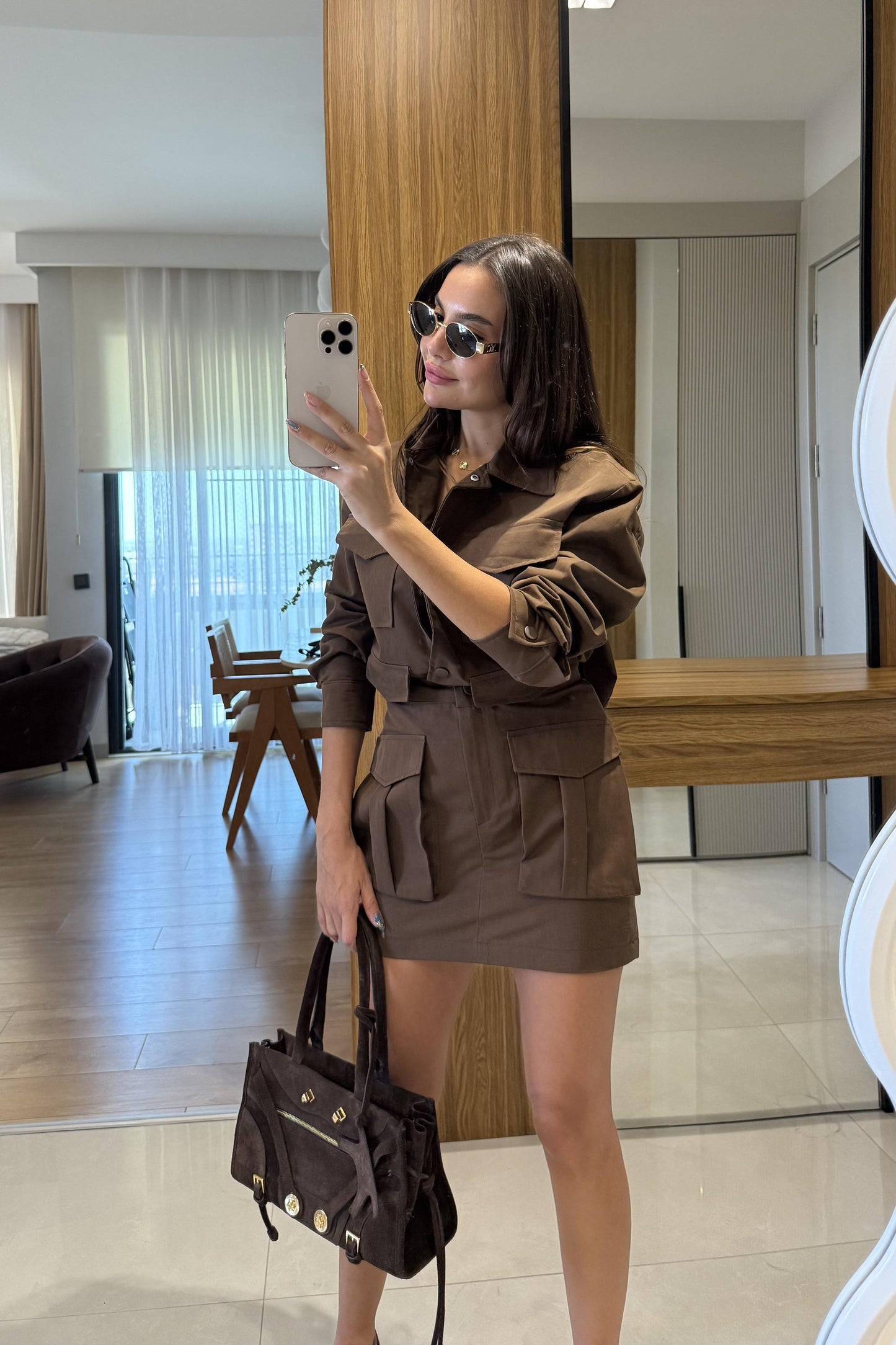 Yesenia Kahve Gabardin Tensel Cepli Takım
