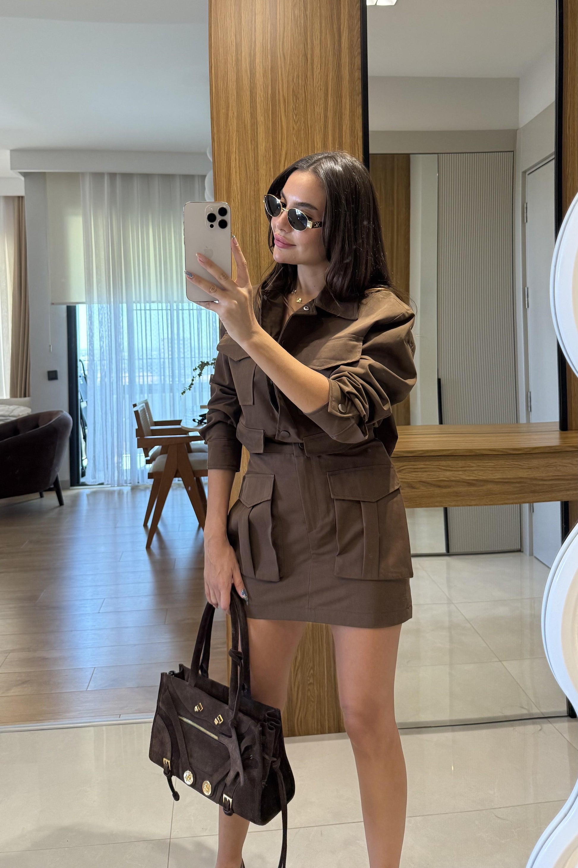 Yesenia Kahve Gabardin Tensel Cepli Takım