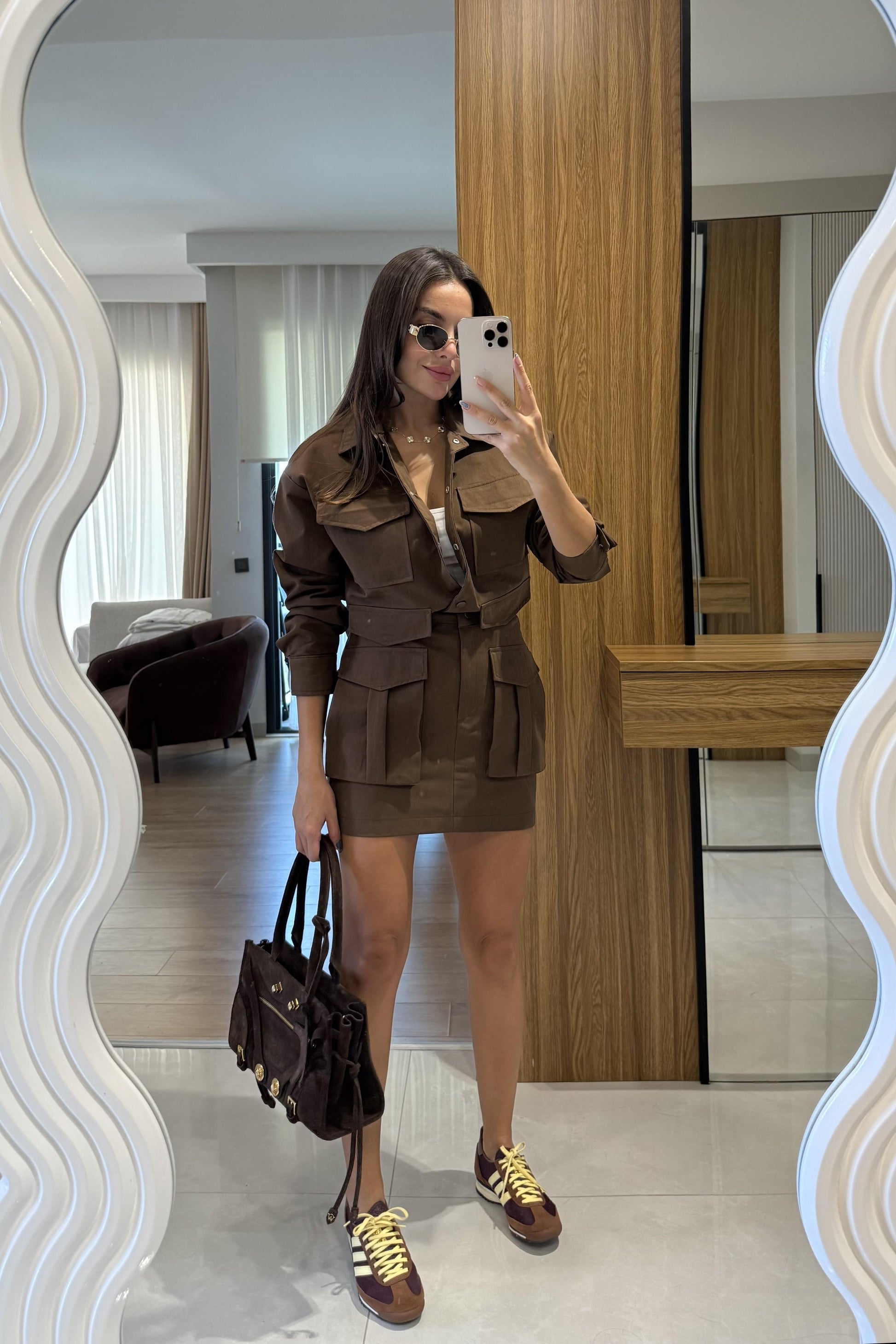 Yesenia Kahve Gabardin Tensel Cepli Takım