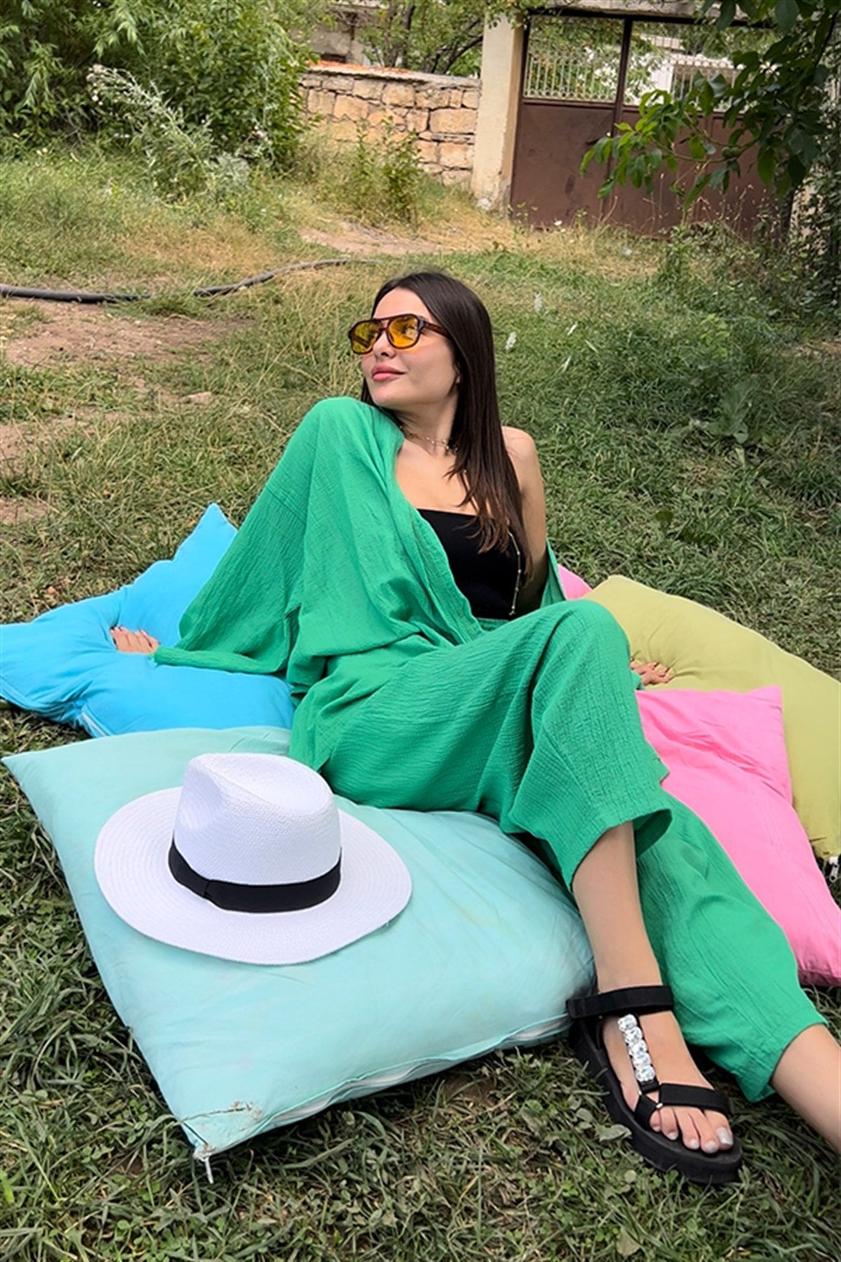 Yeşil kimonolu bohem takım