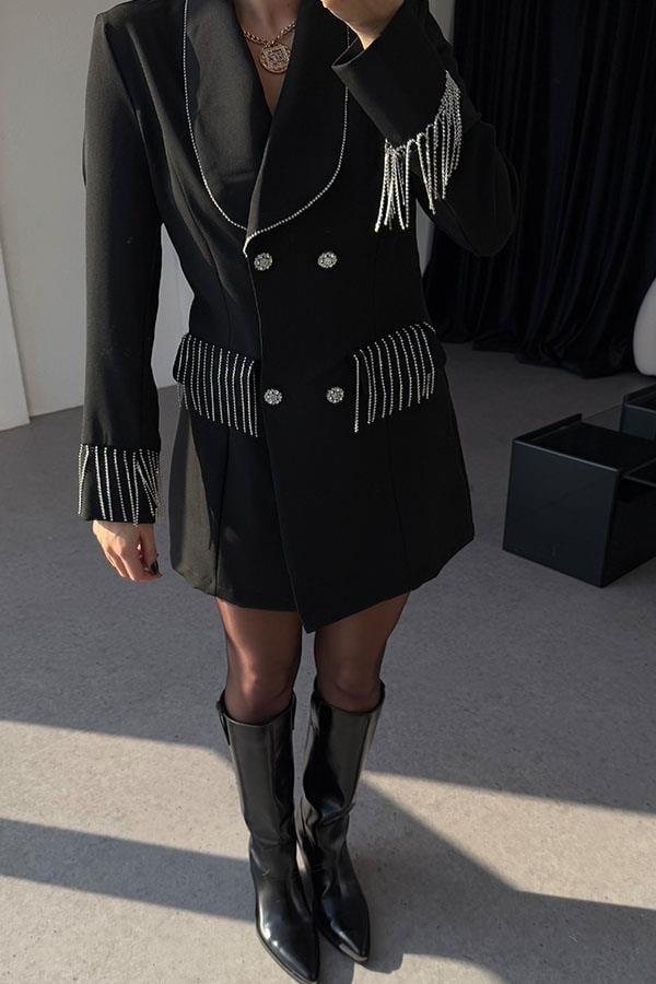 Yousef Siyah Taşlı Blazer Elbise
