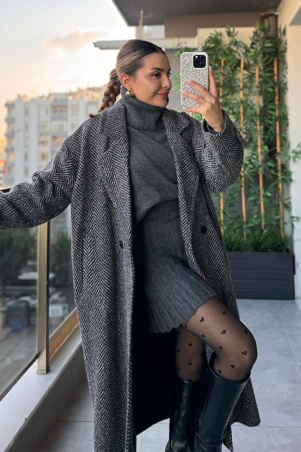 Ysabel Balık Sırtı Kaşe Kaban