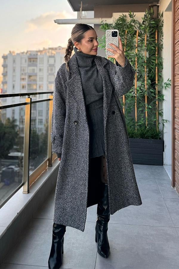 Ysabel Balık Sırtı Kaşe Kaban