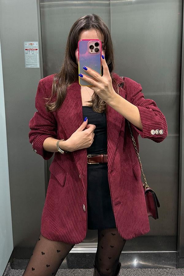 Ysabella Bordo Kadife Ceket