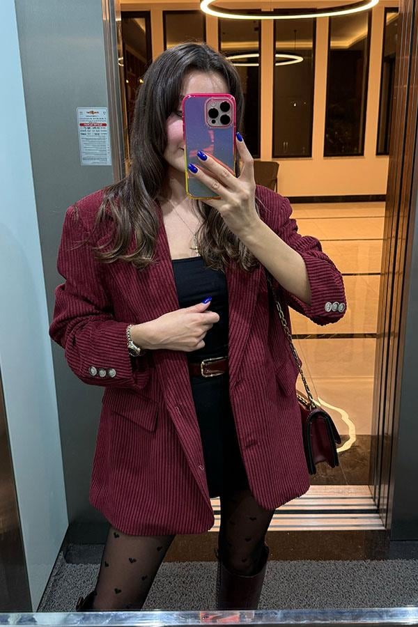 Ysabella Bordo Kadife Ceket