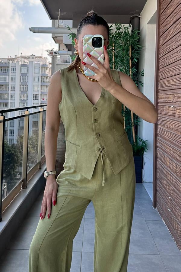 Yuled Yelek Pantolon Takım - Yağ Yeşil