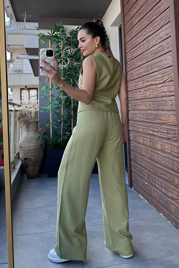 Yuled Yelek Pantolon Takım - Yağ Yeşil