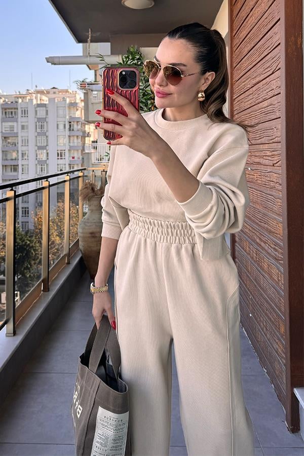 Yuna Fitilli Krem Takım