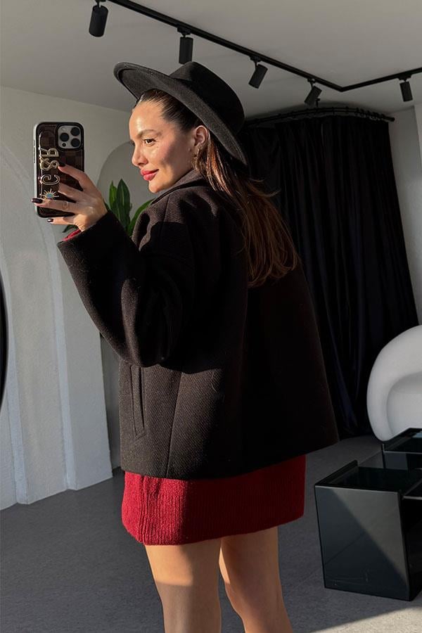 Zavier Siyah Kaşe Kaban