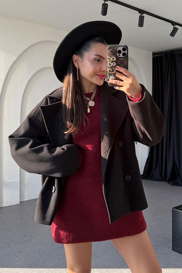 Zavier Siyah Kaşe Kaban