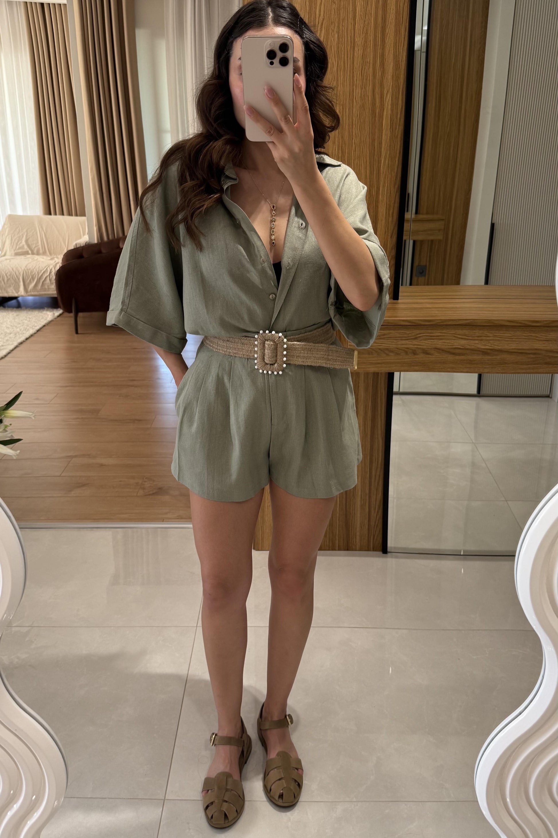 Zavina Çağla Kemerli Ham Keten Takım