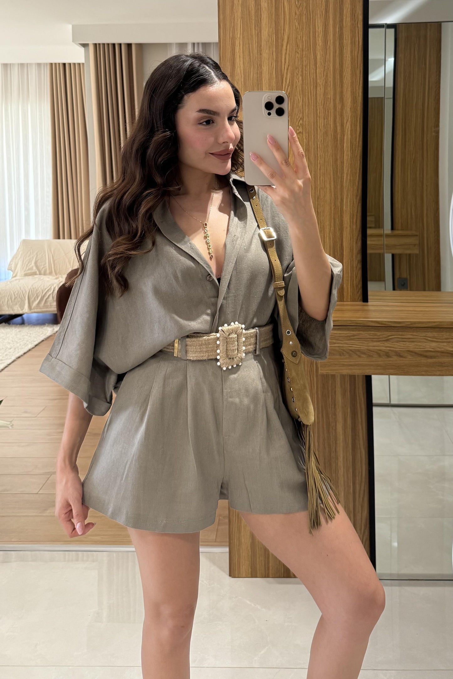 Zavina Vizon Kemerli Ham Keten Takım