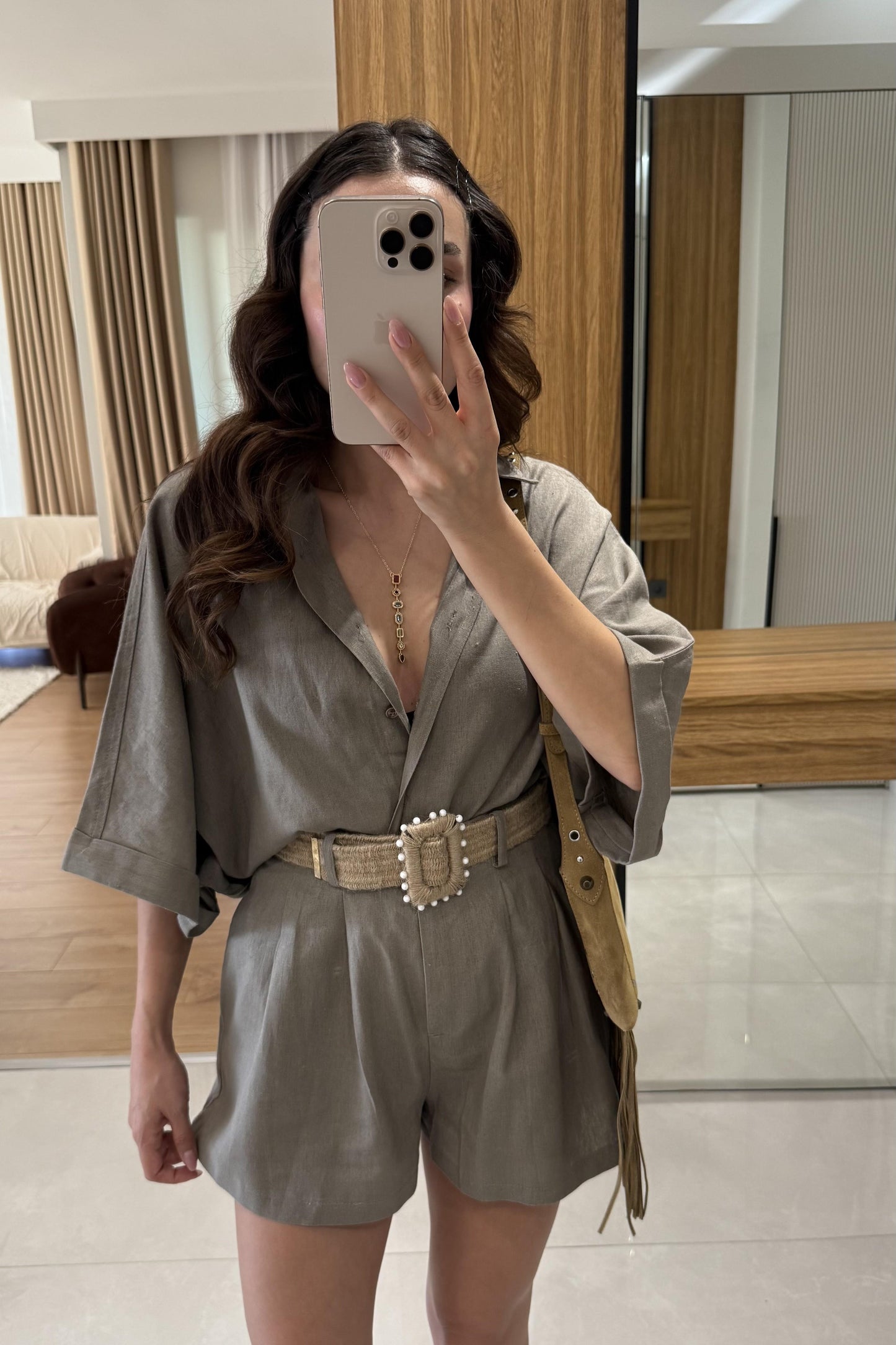 Zavina Vizon Kemerli Ham Keten Takım