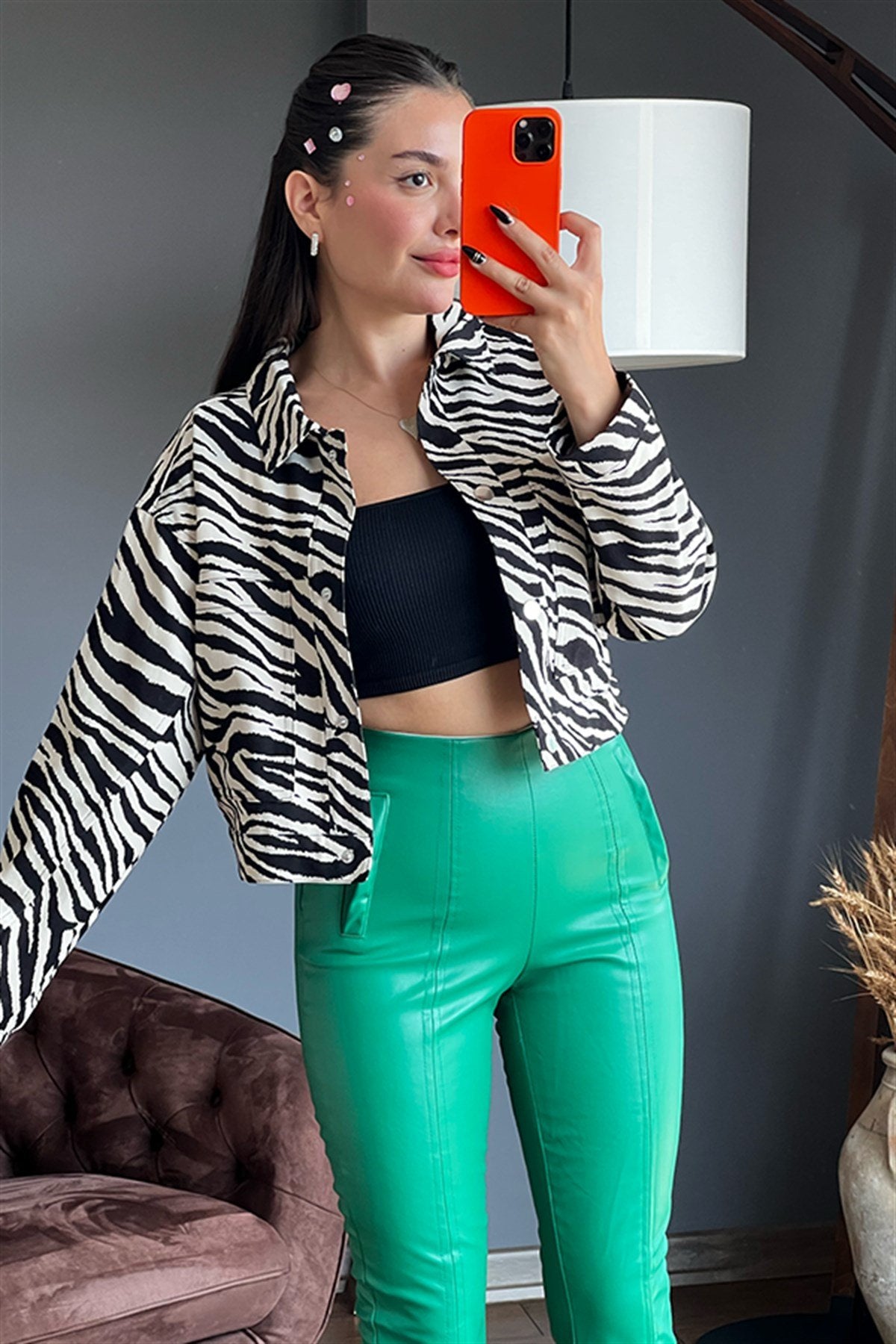 Zebra desen mini ceket