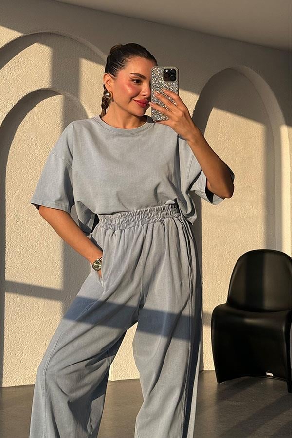 Zofia Şalvar Tshirt Yıkama Takım-Bebe Mavi