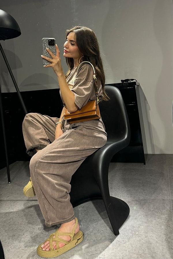 Zofia Şalvar Tshirt Yıkama Takım-Kahve