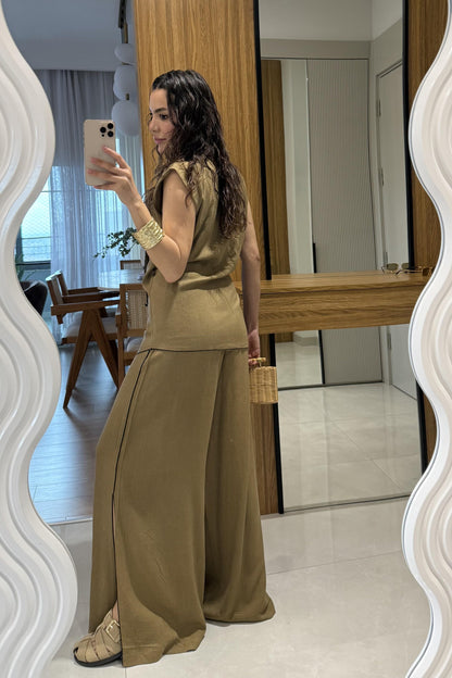 Aborre Haki Keten Kimono Yelekli Takım