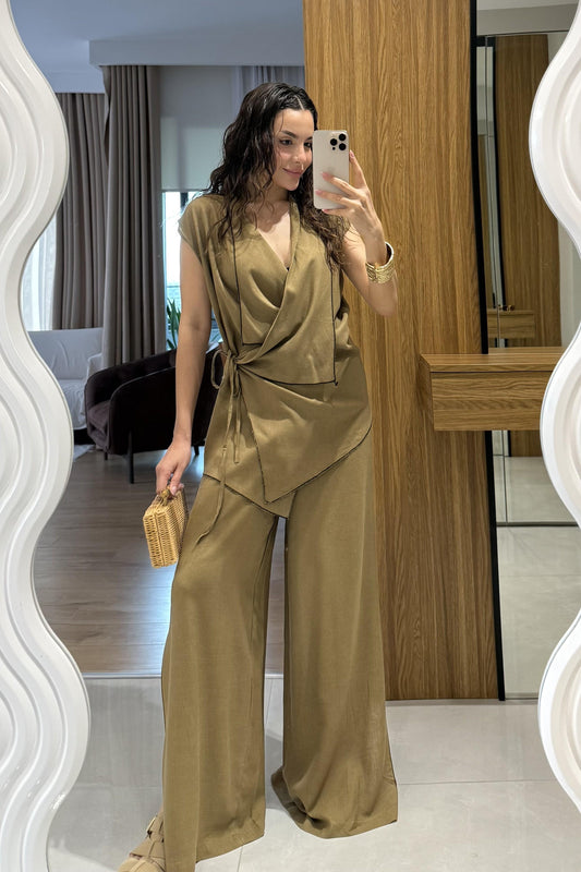 Aborre Haki Keten Kimono Yelekli Takım