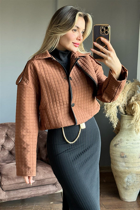 Acı kahve kapitone tasarım ceket