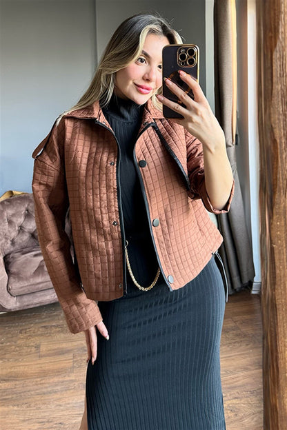 Acı kahve kapitone tasarım ceket