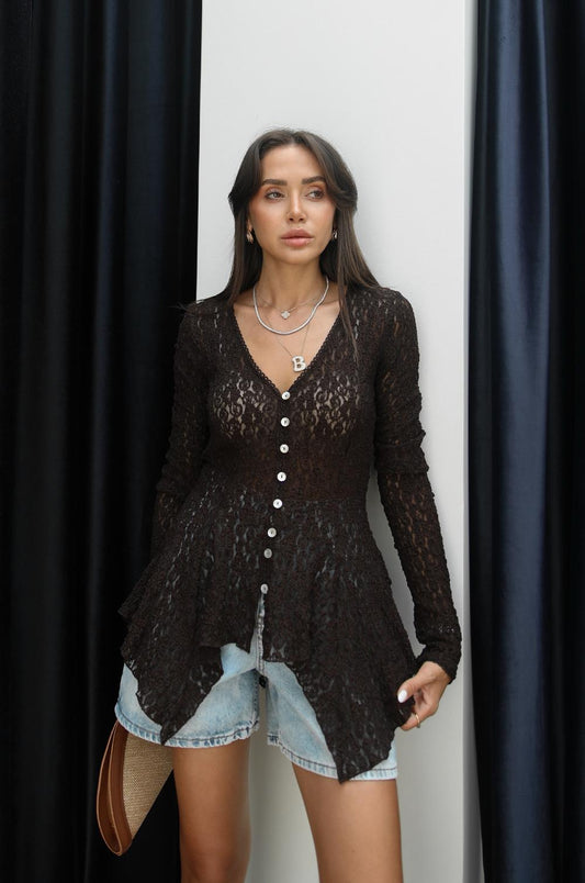 ACI KAHVE PEPLUM DANTEL HIRKA
