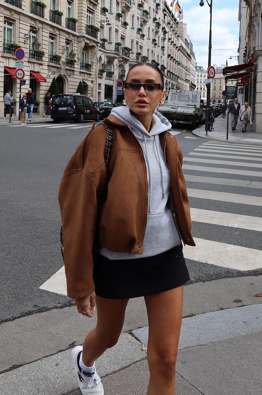 AÇIK KAHVE SÜET BOMBER CEKET