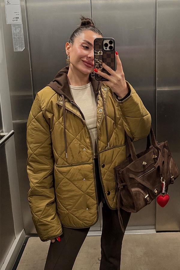 Adrea Haki Kapitone Şişme Mont