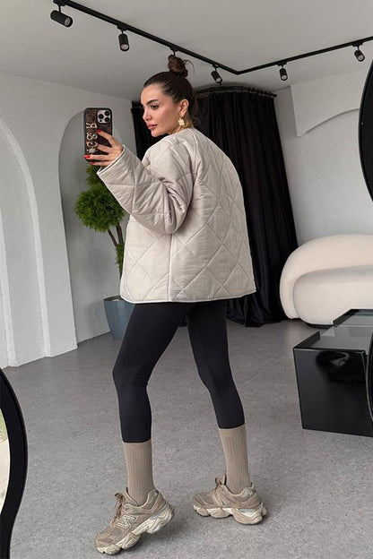 Adrea Krem Kapitone Şişme Mont