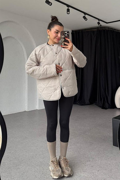 Adrea Krem Kapitone Şişme Mont