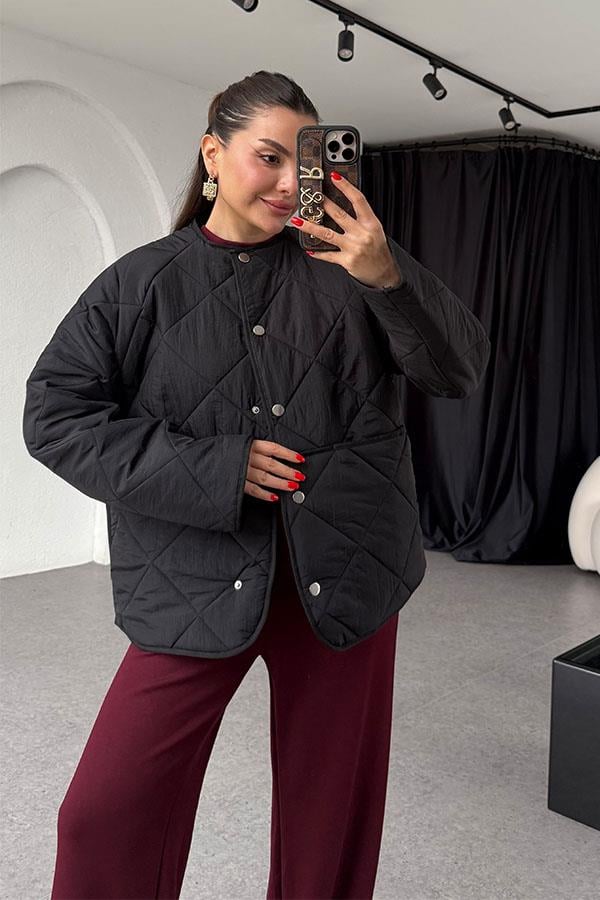 Adrea Siyah Kapitone Şişme Mont