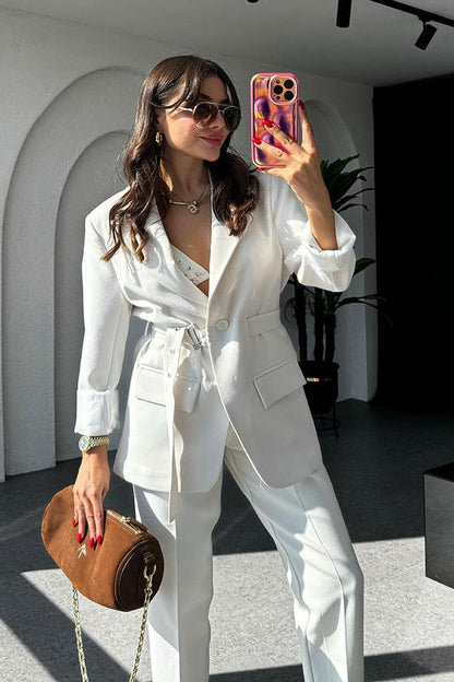 Adrian Kemerli Beyaz Blazer Ceket