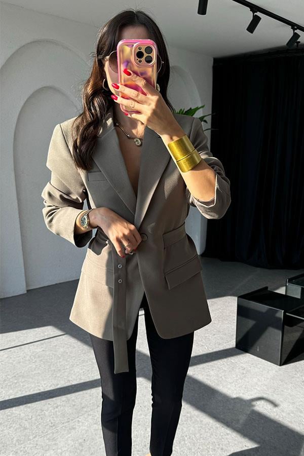 Adrian Kemerli Haki Blazer Ceket