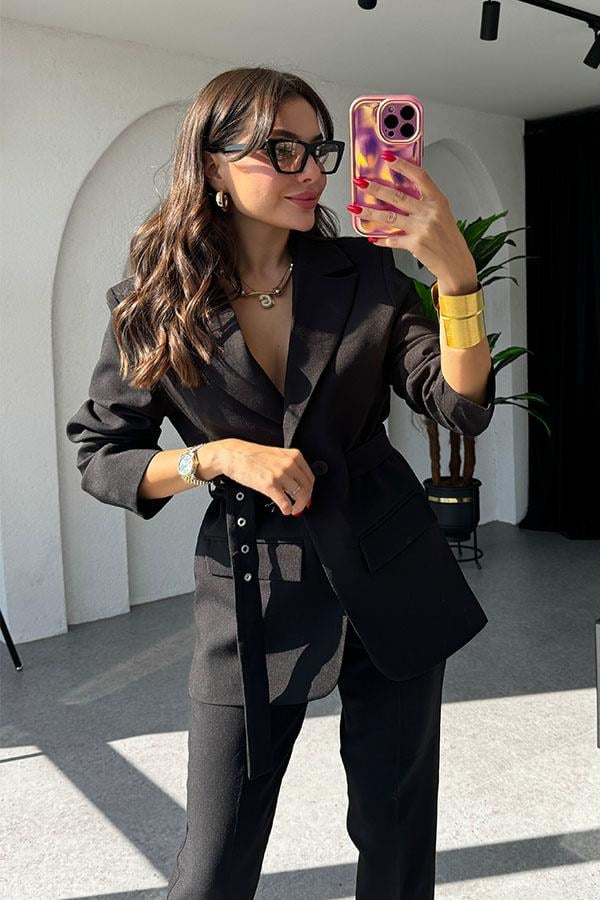 Adrian Kemerli Siyah Blazer Ceket