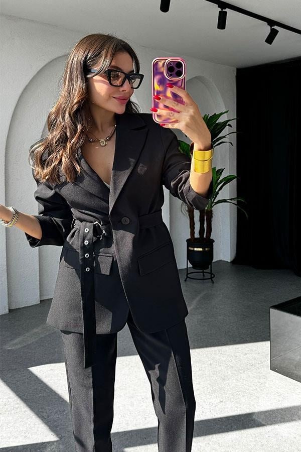 Adrian Kemerli Siyah Blazer Ceket