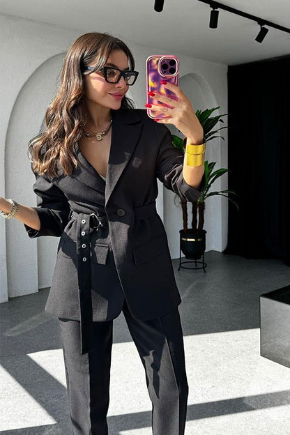 Adrian Kemerli Siyah Blazer Ceket