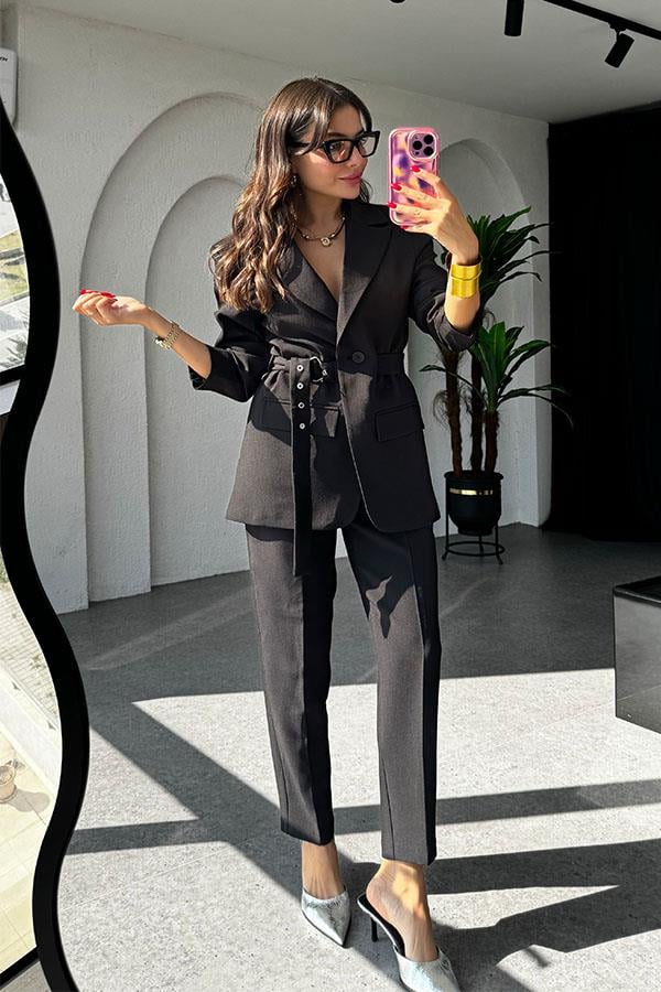 Adrian Kemerli Siyah Blazer Ceket